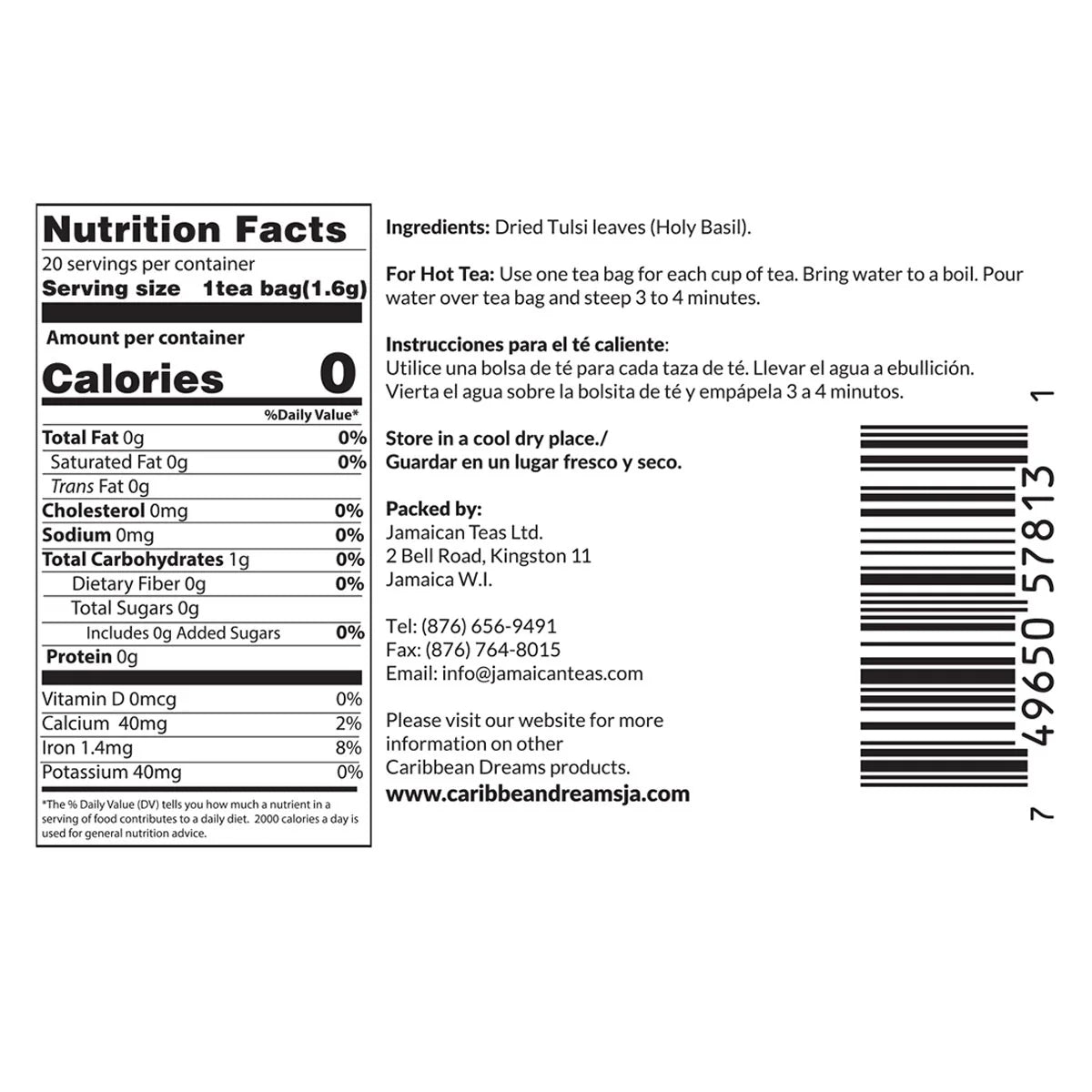 Caribbean Dreams Tulsi Tea, 20 teabags