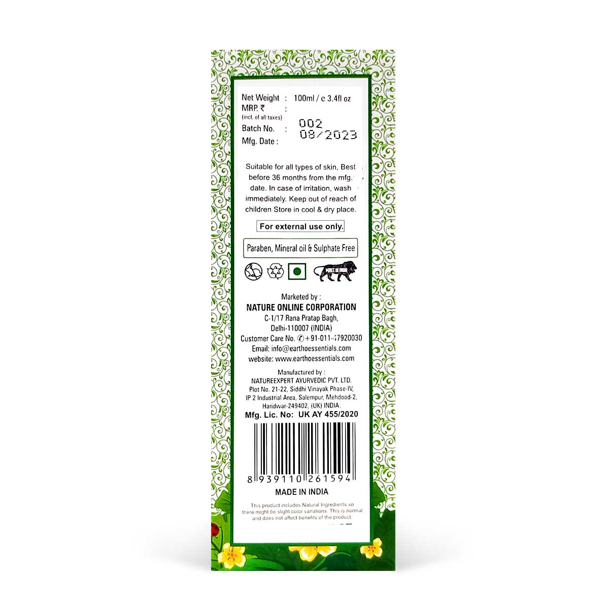 Eartho Essentials Cucumber Mint Hydrating Skin Toner, 100ml