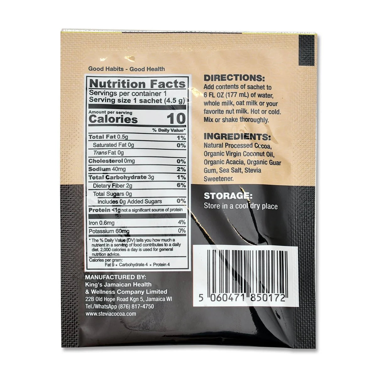 King's Jamaican Stevia Cocoa, 4.5g