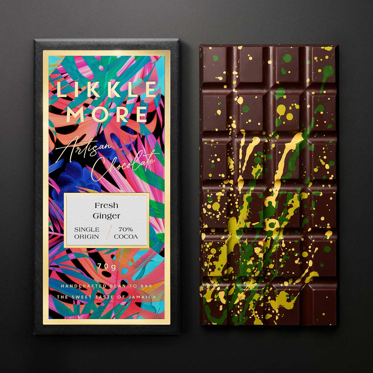 Likkle More Chocolate 70% Dark Ginger Bar, 2.5oz