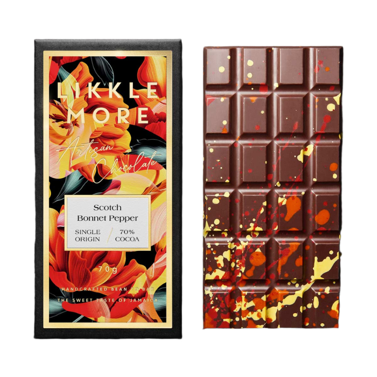 Likkle More Chocolate 70% Dark Scotch Bonnet Bar, 2.5oz