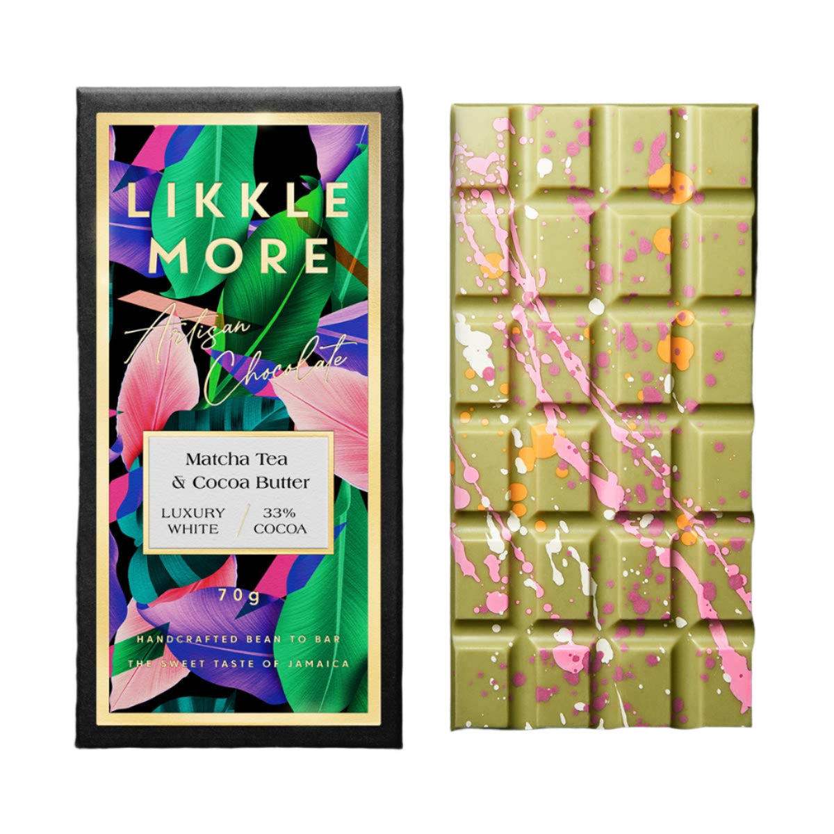 Likkle More Chocolate White Chocolate Green Matcha Bar, 2.5oz
