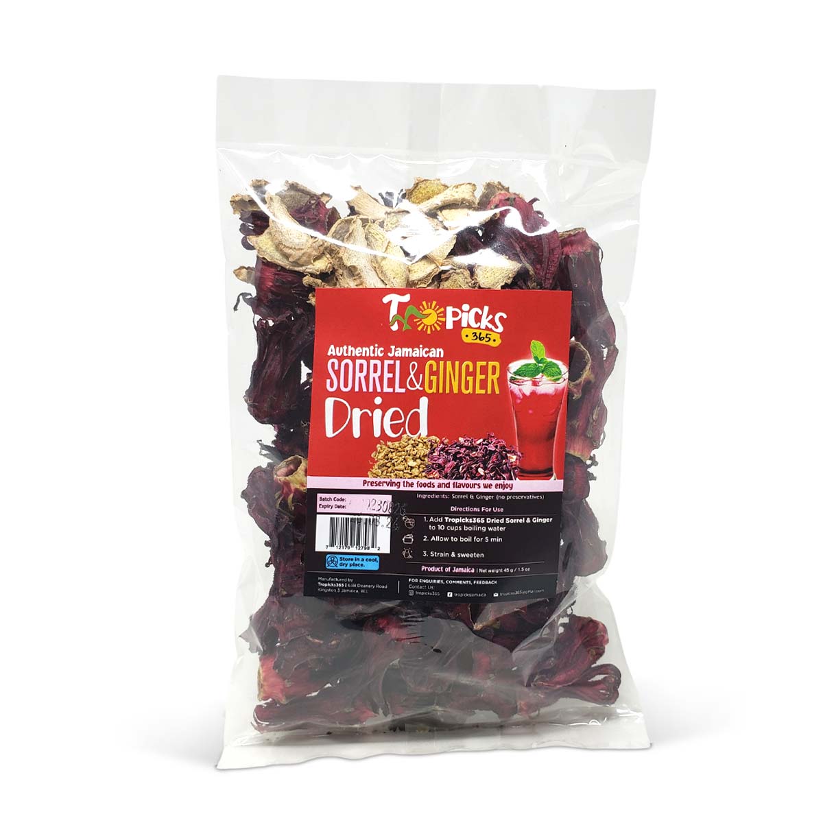 Tropicks365 Authentic Jamaican Sorrel & Ginger Dried, 45g