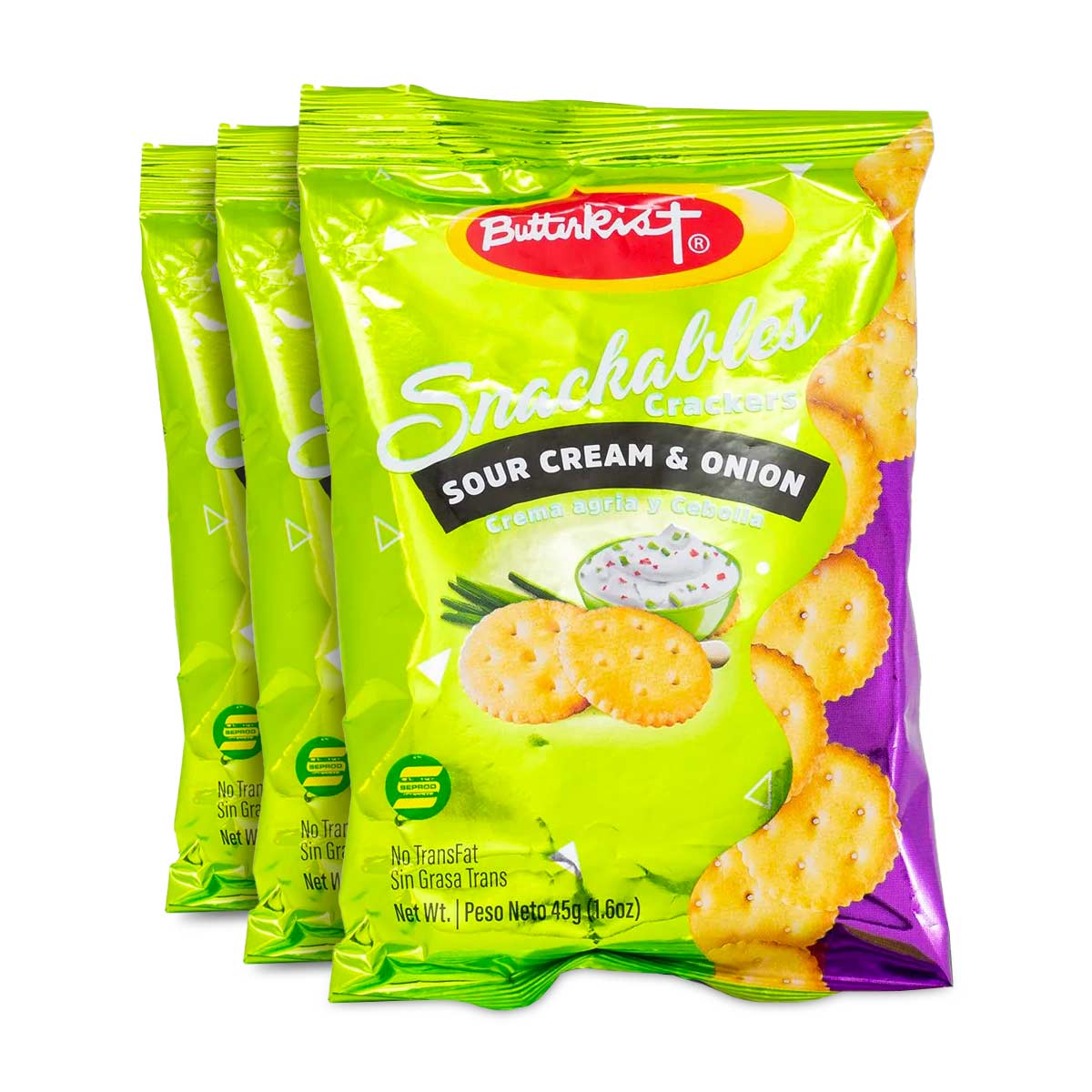 Butterkist Snackables Crackers Sour Cream & Onion, 1.6oz (3 Pack)