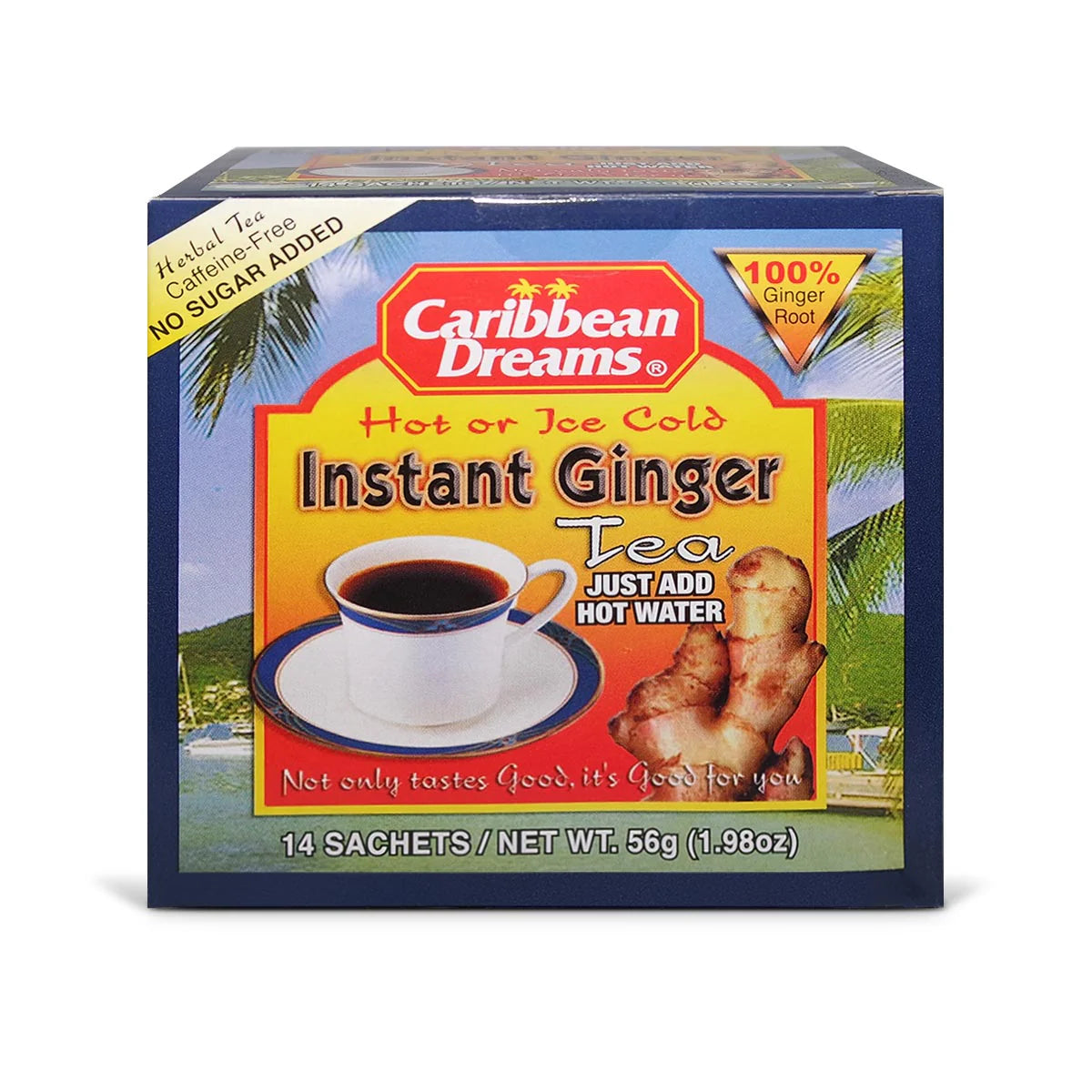 Caribbean Dreams Unsweetened Instant Ginger Tea, 14 sachets