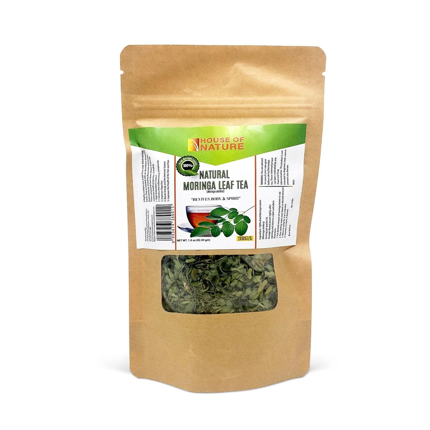 House Natural Moringa Leaf Loose Tea Pouch, 1.5oz