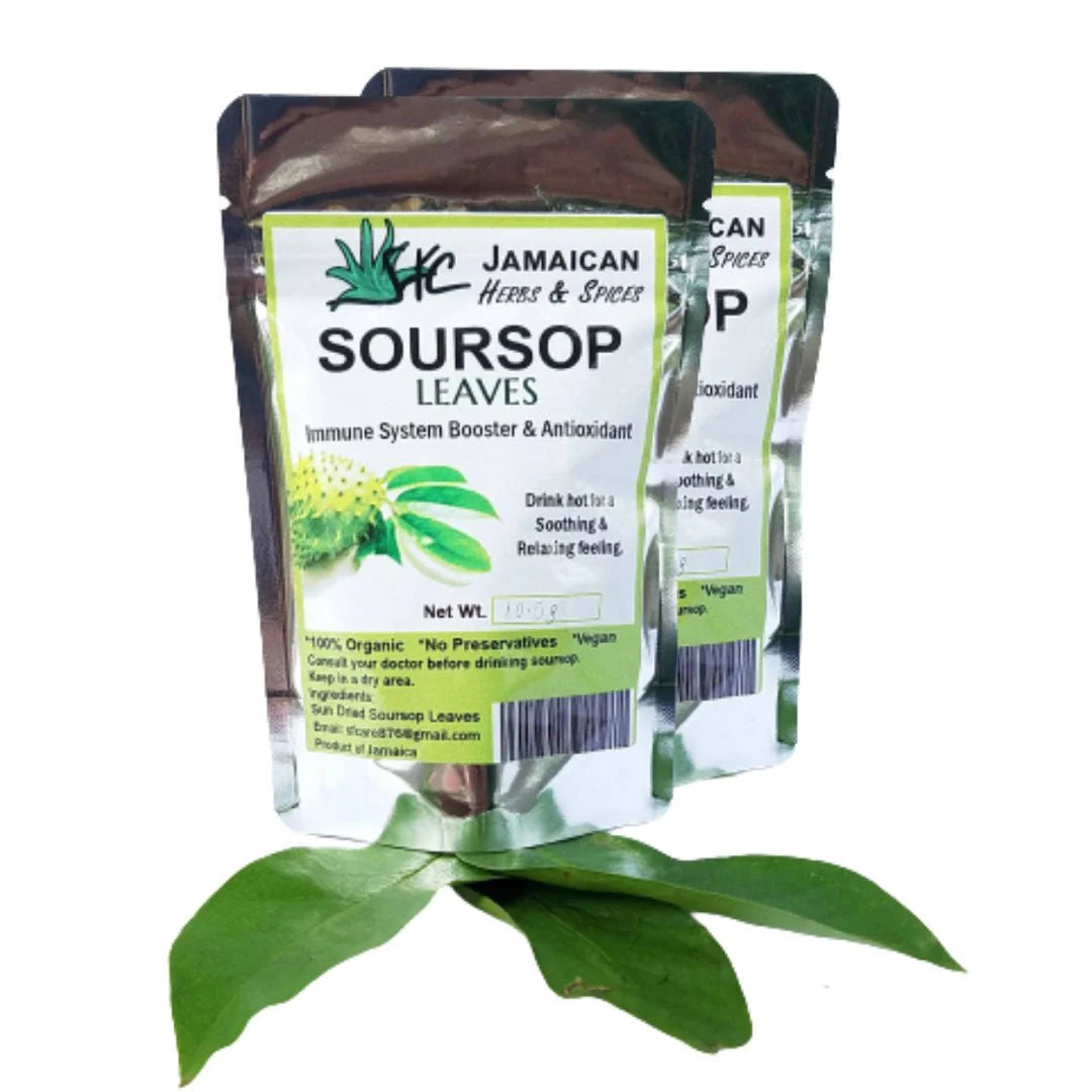 Jamaican Herbs & Spices Dried Organic Soursop Leaves, 1oz (2 Pack)