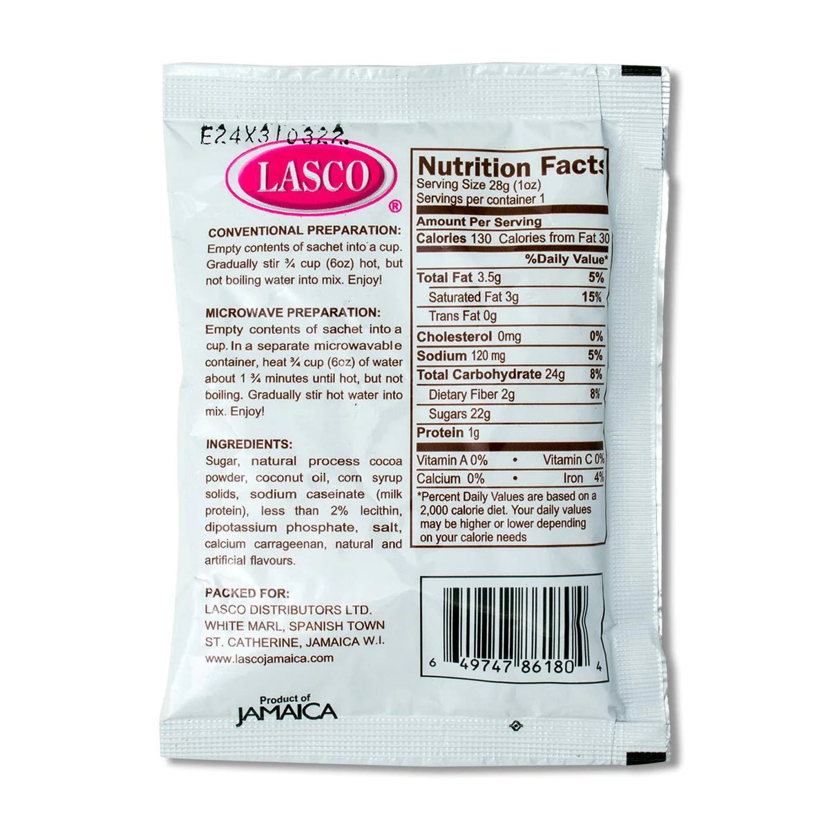 Lasco Instant Chocolate Mix With Nutmeg, 1oz (3 Pack)