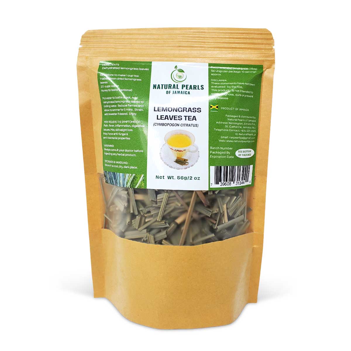 Natural Pearls of Jamaica Jamaican Lemongrass Tea Leaves, 2oz