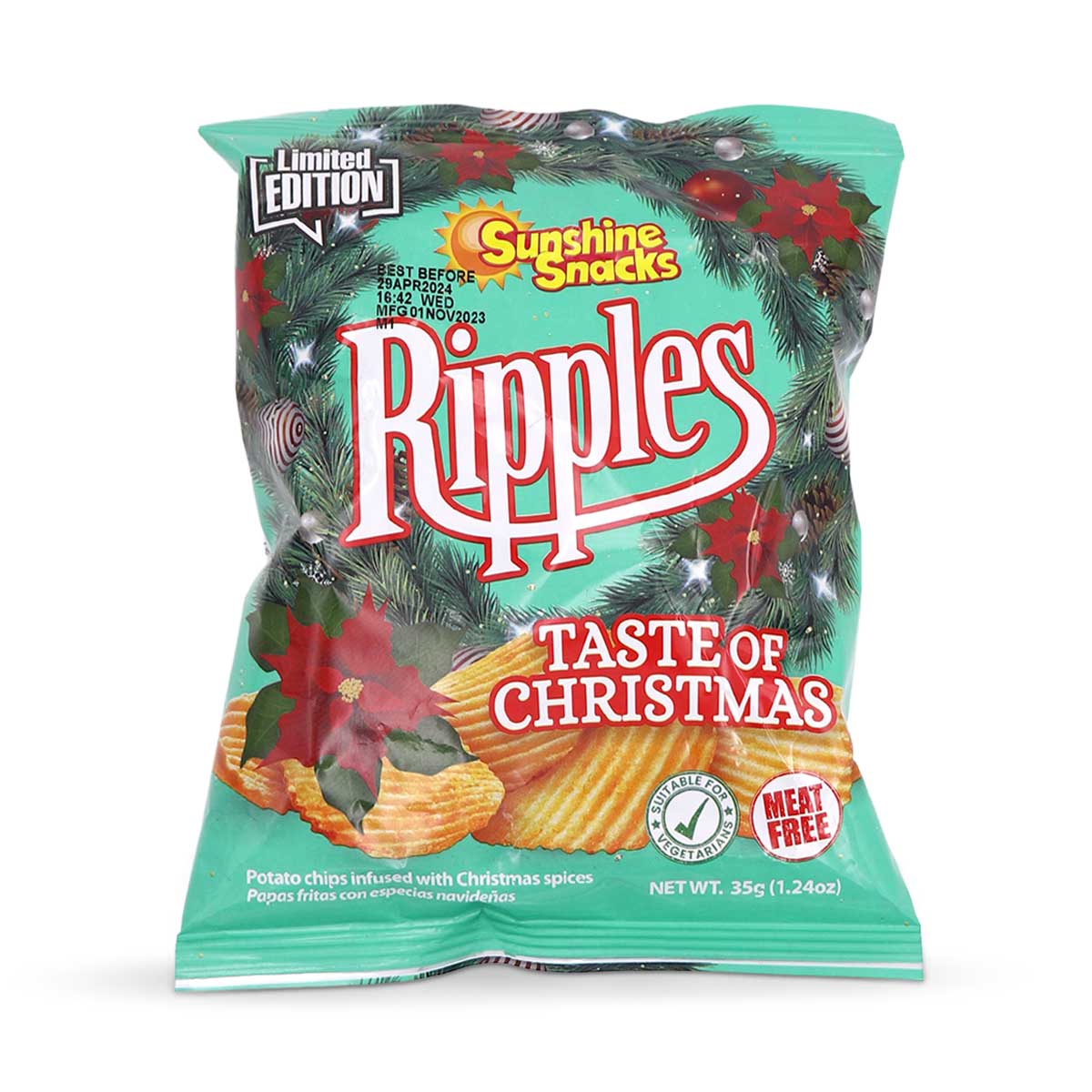 Sunshine Snacks Ripples Potato Chips Taste of Christmas, 35g (3 Pack)